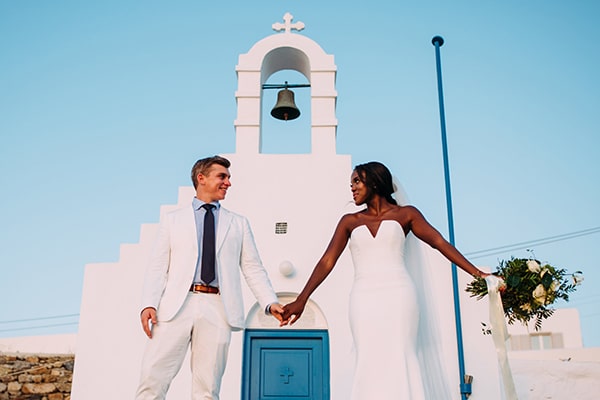 White and green Mykonos destination wedding | Krys & Ted