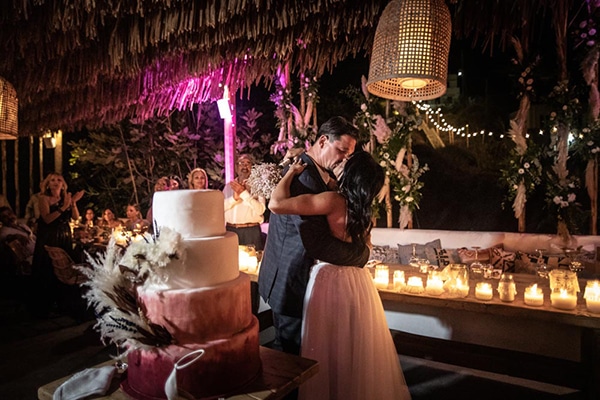 Bohemian summer wedding in Kythnos with pampas grass and white flowers | Andriana & Alexandros