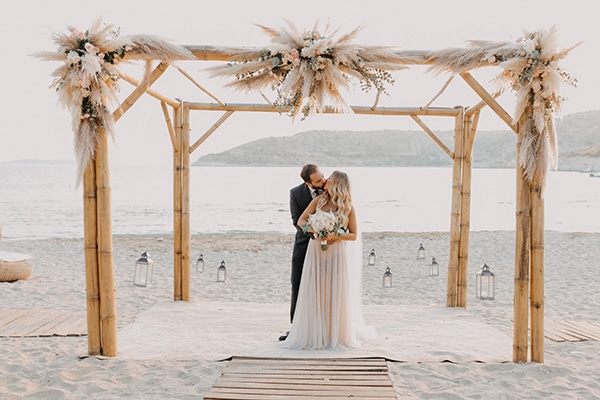 Boho chic beach wedding in Athens with pampas grass and pastel hues │ Nayia & Costas