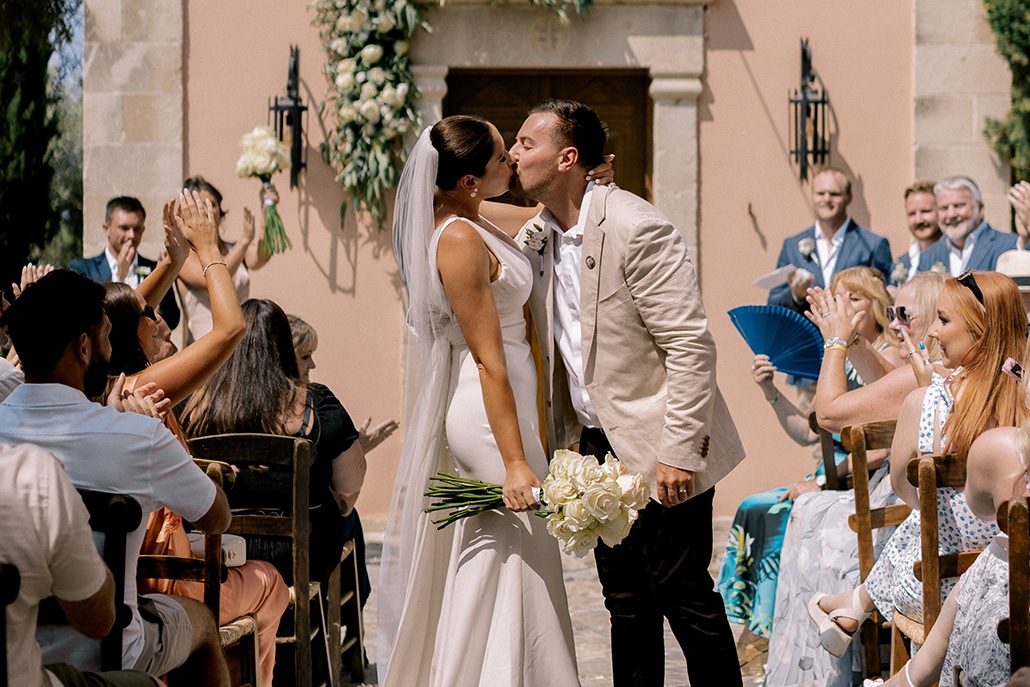 Romantic destination summer wedding in Crete with white florals | Stephanie & Fraser