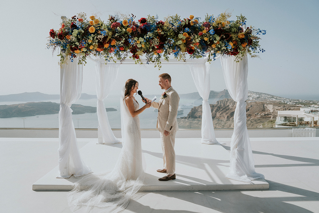 Santorini wedding with pops of color in jewel tones | Lauren & Evan
