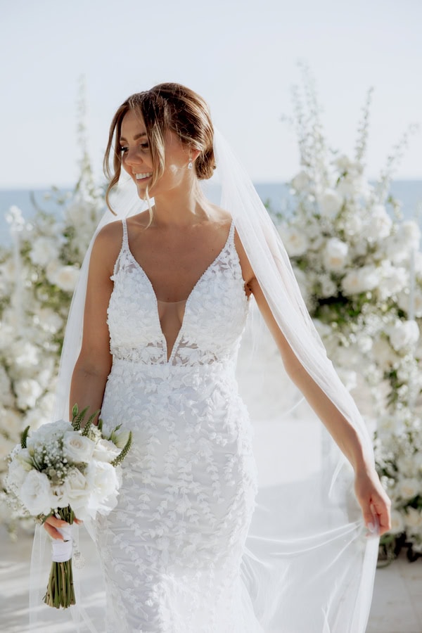 Classic Timeless Wedding By The Sea White Blooms