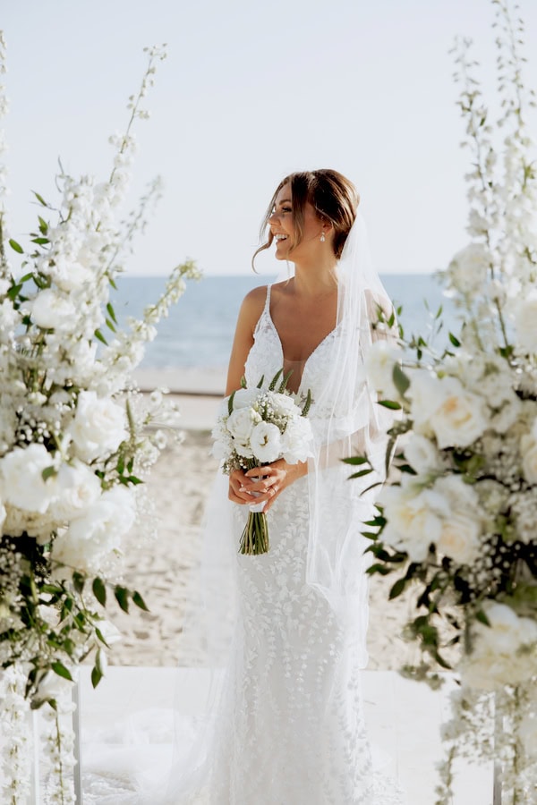 Classic Timeless Wedding By The Sea White Blooms