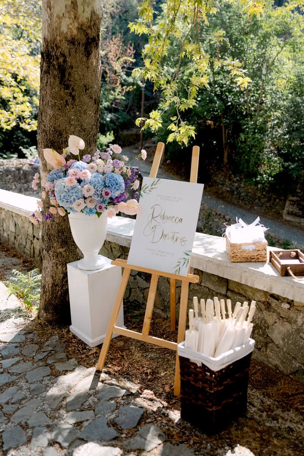 Pastel Colored Wedding Ceremony Stone Bridge Casale Panayiotis