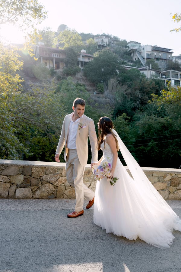 Pastel Colored Wedding Ceremony Stone Bridge Casale Panayiotis