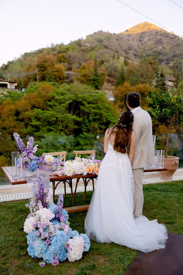 Pastel Colored Wedding Ceremony Stone Bridge Casale Panayiotis
