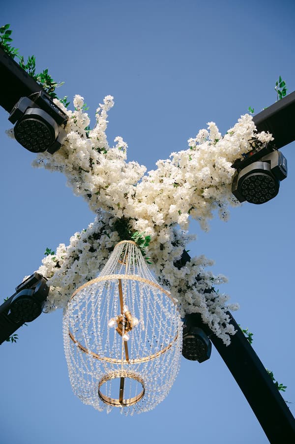 Timeless Athens Wedding Chandeliers Lush White Flowers