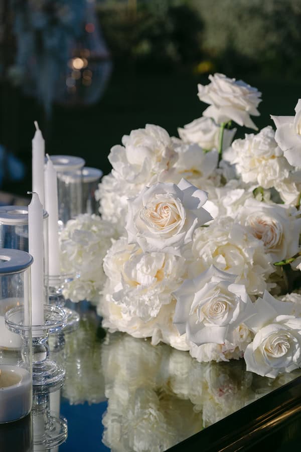 Timeless Athens Wedding Chandeliers Lush White Flowers