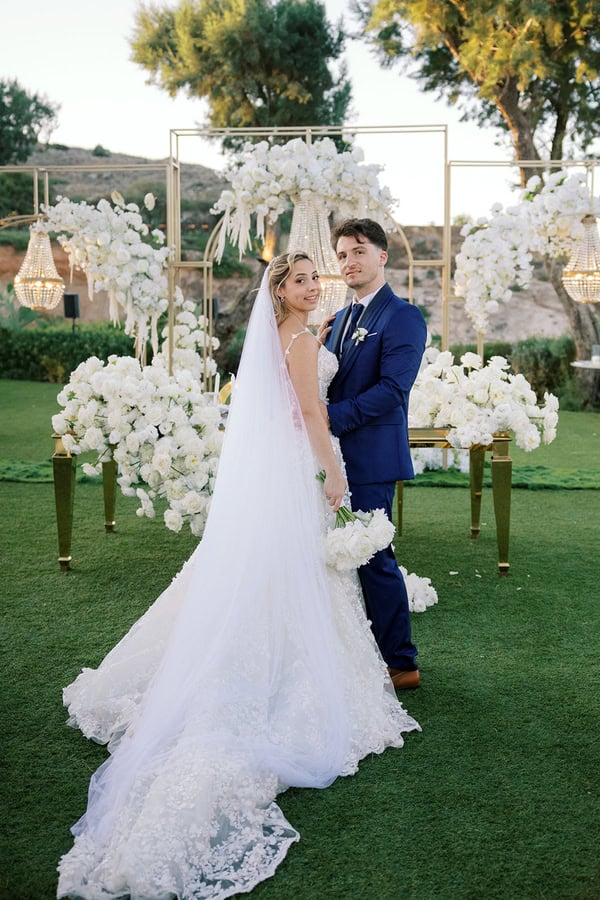 Timeless Athens Wedding Chandeliers Lush White Flowers