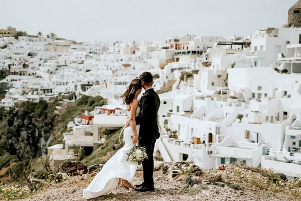 Spring Destination Wedding Santorini White Roses Chic Details