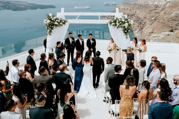 Spring Destination Wedding Santorini White Roses Chic Details