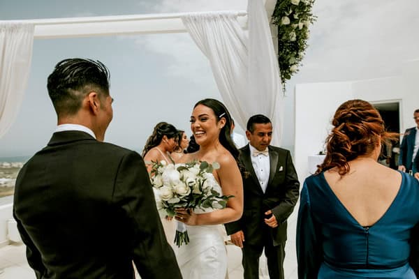 Spring Destination Wedding Santorini White Roses Chic Details