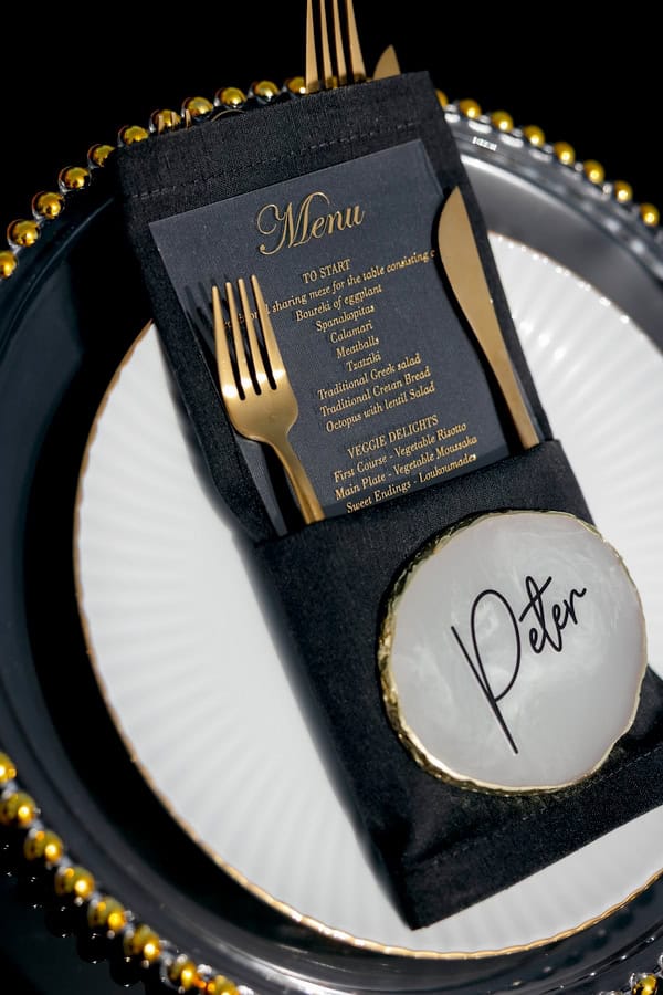 Modern Luxe Wedding Crete Gold Black Details