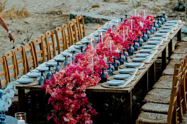 Rustic chic wedding inspiration with bougainvillea and soft blue details