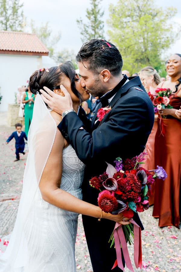 Deep Red Florals And Natural Textures Cyprus Wedding