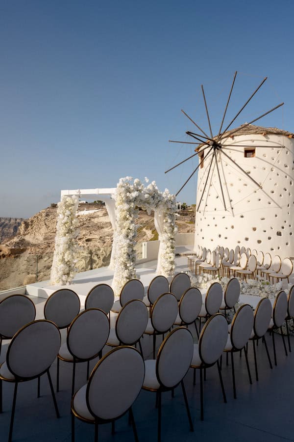 Romantic Destination Wedding Santorini Floral Arch