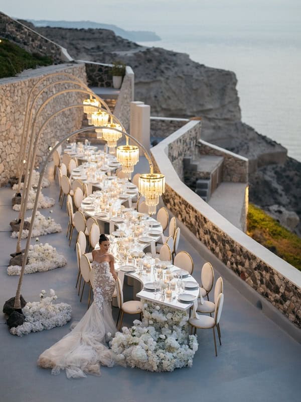 Romantic Destination Wedding Santorini Floral Arch