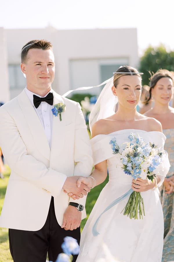 Romantic Dusty Blue Ivory Destination Wedding Paros