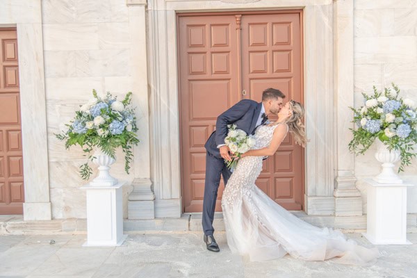 Romantic summer wedding in Tinos with soft blue and white hues | Alexia & Panagiotis