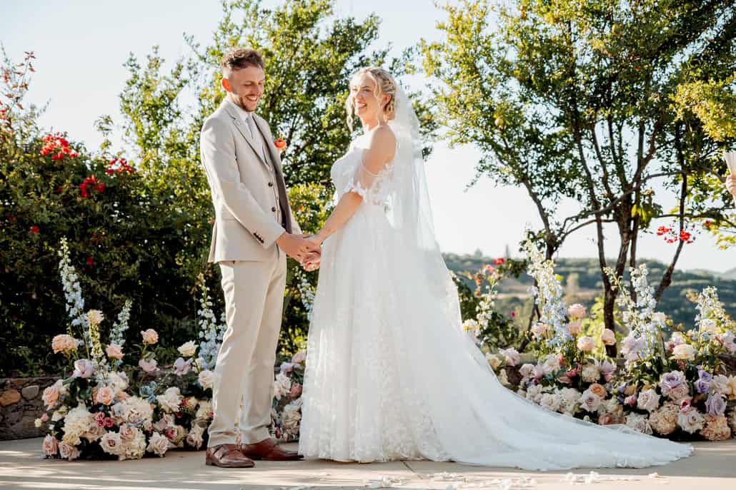 Summer destination wedding in Chania with romantic pastel hues | Chloe & Scott