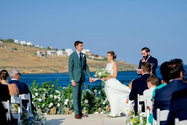 Summer Destination Wedding In Tinos Overlooking The Endless Blue