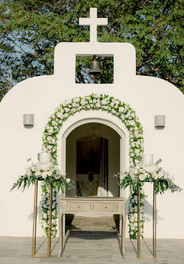 Fairytale Destination Wedding White Roses Eucalyptus