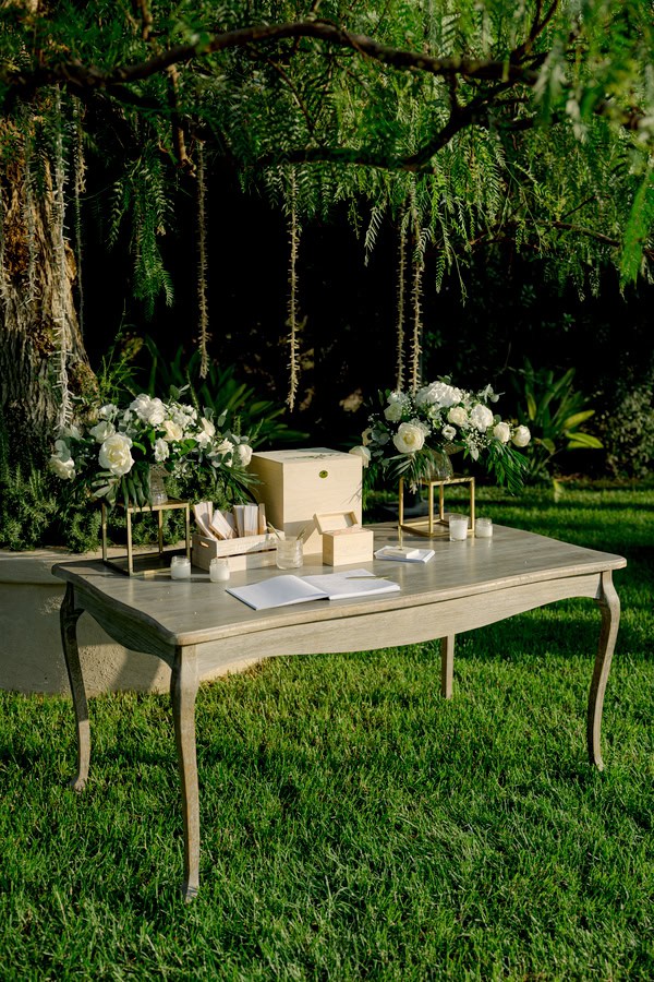 Fairytale Destination Wedding White Roses Eucalyptus