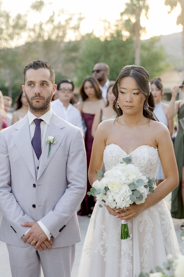 Fairytale Destination Wedding White Roses Eucalyptus