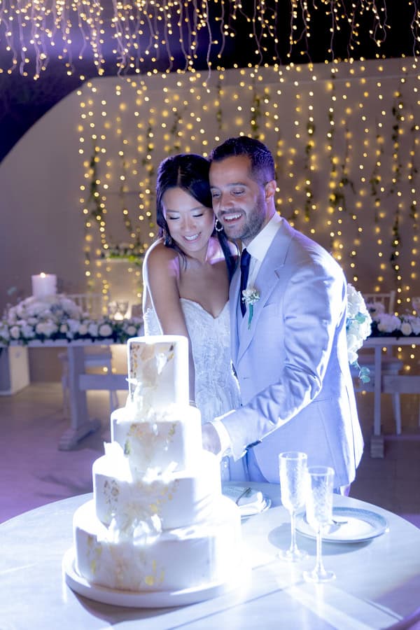 Fairytale Destination Wedding White Roses Eucalyptus