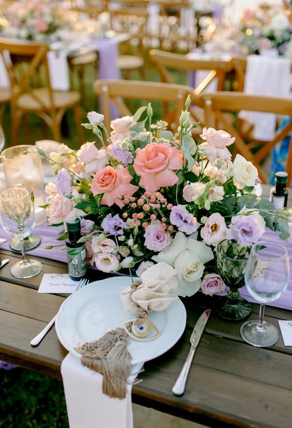 Colorful Summer Wedding Kalamata Pink White Lilac Florals