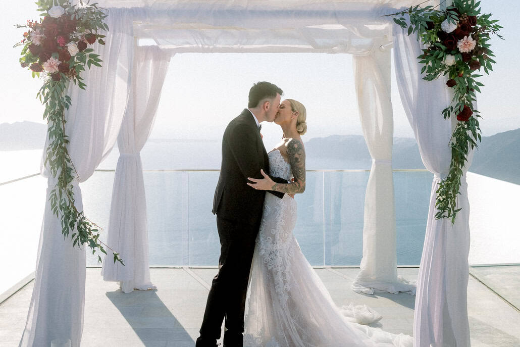 Romantic destination wedding in Santorini with caldera views | Briarna & Logan