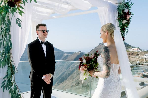 Romantic Destination Wedding Santorini Caldera View
