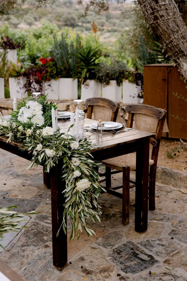 Crete Destination Wedding White Floral Details