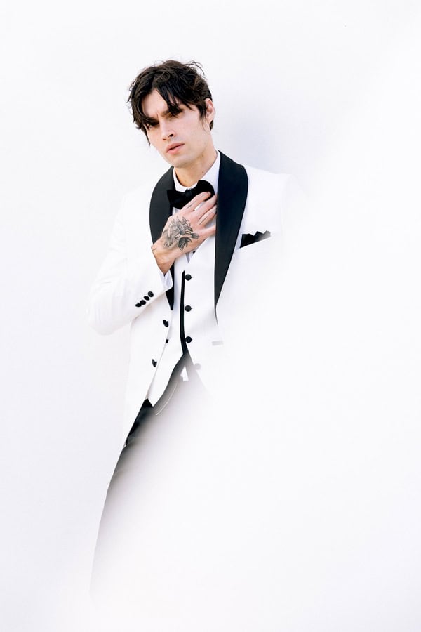 White Tuxedo Groom Look Carlitos