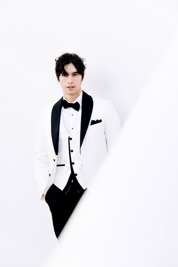 White Tuxedo Groom Look Carlitos