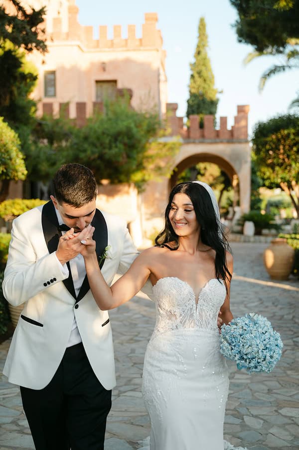 Romantic White Powder Blue Castle Wedding