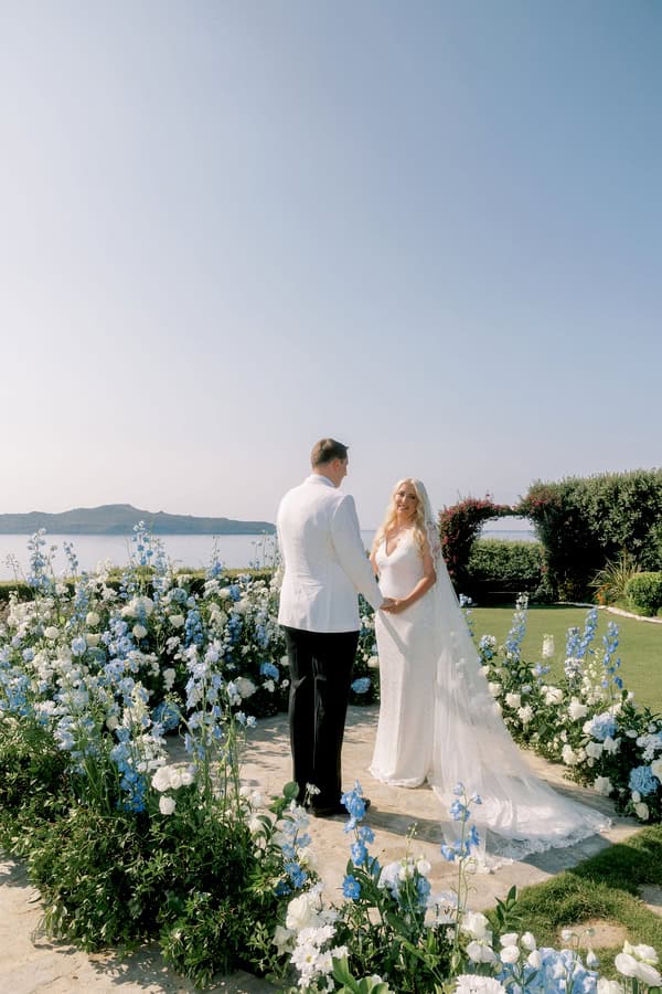 Beautiful Destination Wedding Crete Romantic Blue White Florals