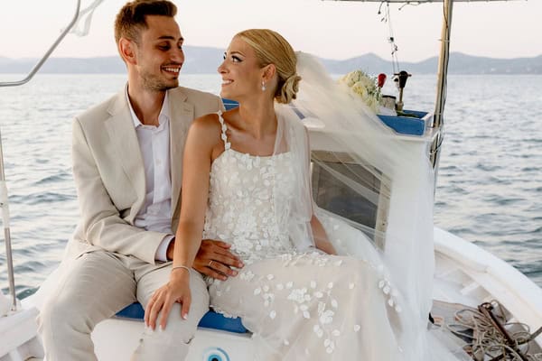 Chic summer wedding in Mytilene with timeless white details | Emilia & Antonis