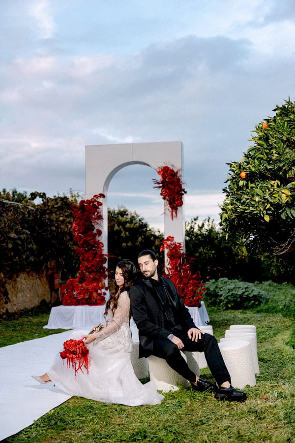 Edgy Modern Styled Shoot Crete Red Florals