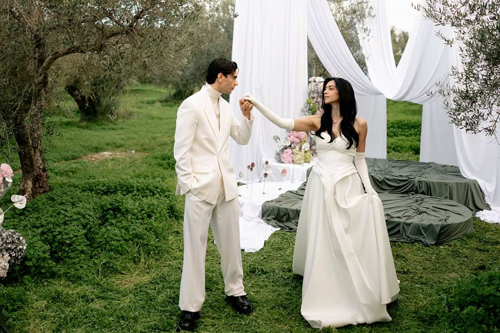 Modern wedding inspiration at Silo & Sage with dreamy draping and showstopping florals