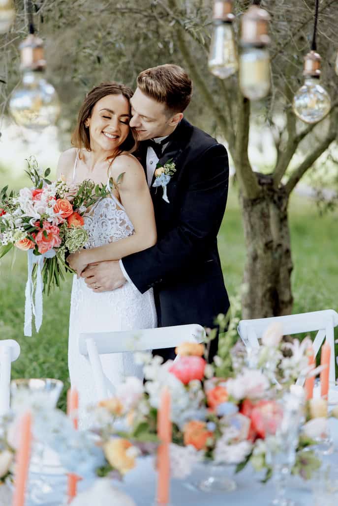 Inspiration for an olive grove styled shoot filled with gorgeous florals