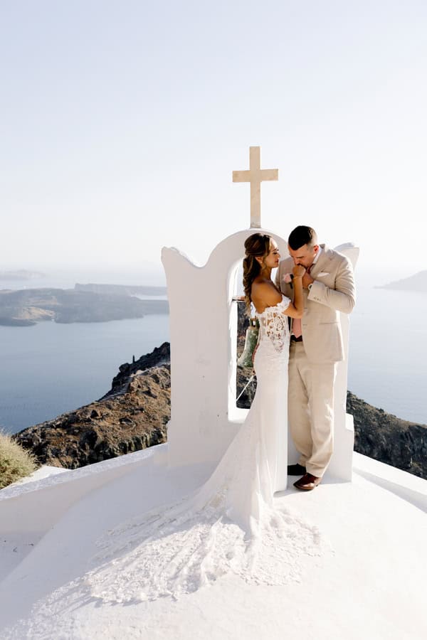 Dreamy Garden Style Destination Wedding In Santorini With Blush And White Florals