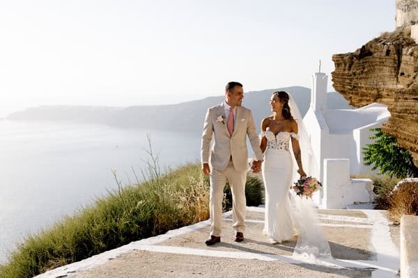 Dreamy Garden Style Destination Wedding In Santorini With Blush And White Florals