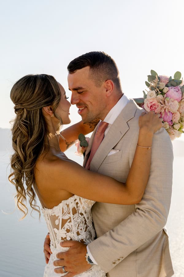 Dreamy Garden Style Destination Wedding In Santorini With Blush And White Florals