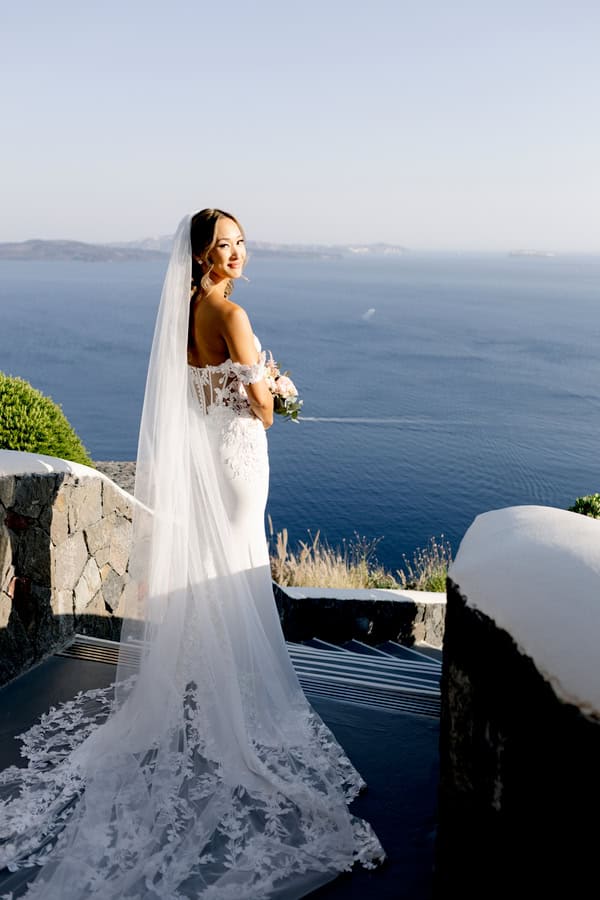 Dreamy Garden Style Destination Wedding In Santorini With Blush And White Florals