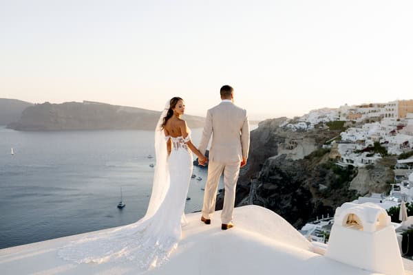 Dreamy Garden Style Destination Wedding In Santorini With Blush And White Florals