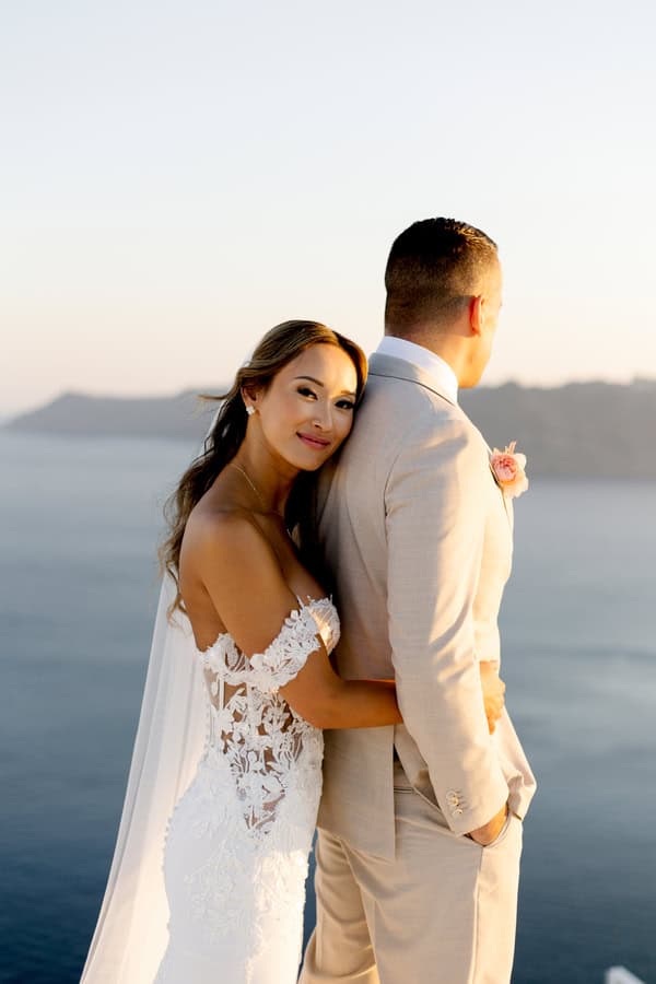 Dreamy Garden Style Destination Wedding In Santorini With Blush And White Florals