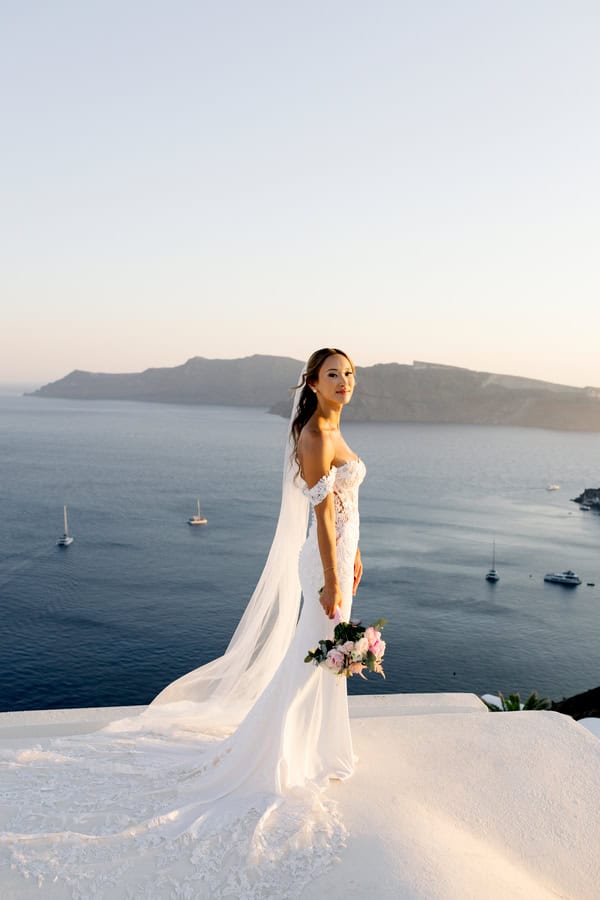 Dreamy Garden Style Destination Wedding In Santorini With Blush And White Florals