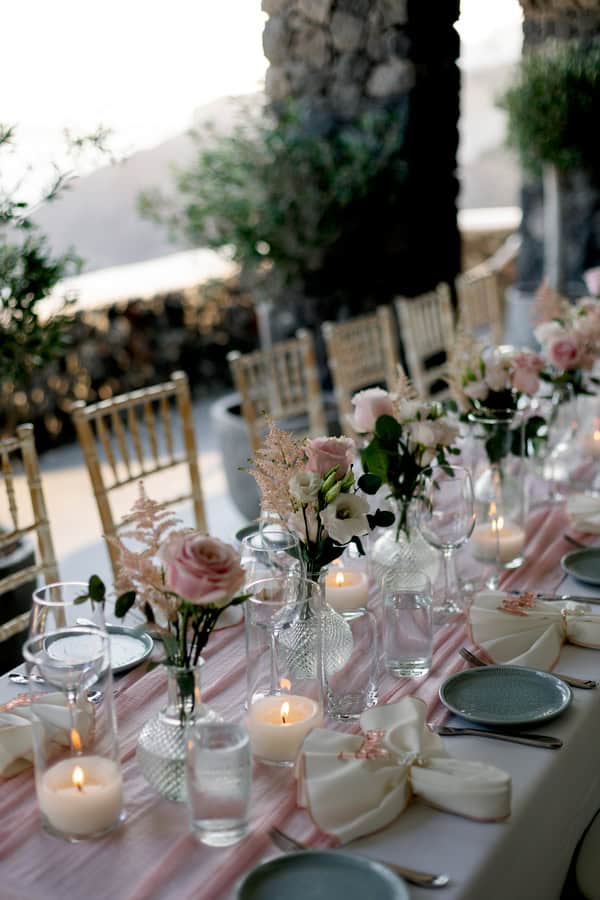 Dreamy Garden Style Destination Wedding In Santorini With Blush And White Florals