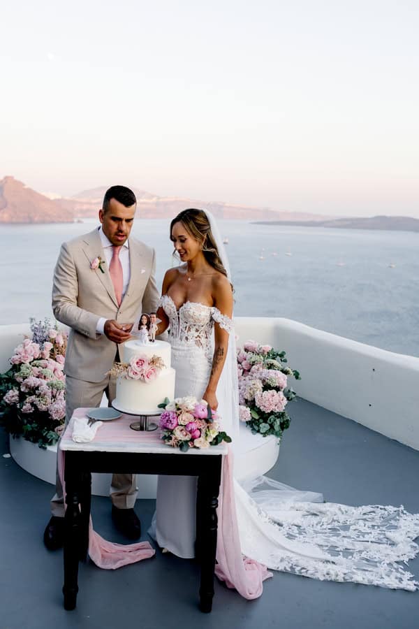 Dreamy Garden Style Destination Wedding In Santorini With Blush And White Florals